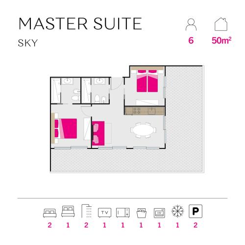 Isamar Ferielandsby - bygningsplan over boligkomplekset - Prestige Master Suite Sky