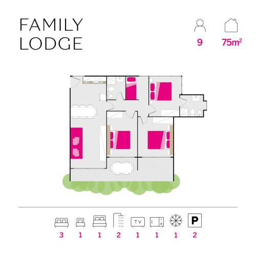 Isamar Ferielandsby - bygningsplan over boligkomplekset - Family Lodge Garden